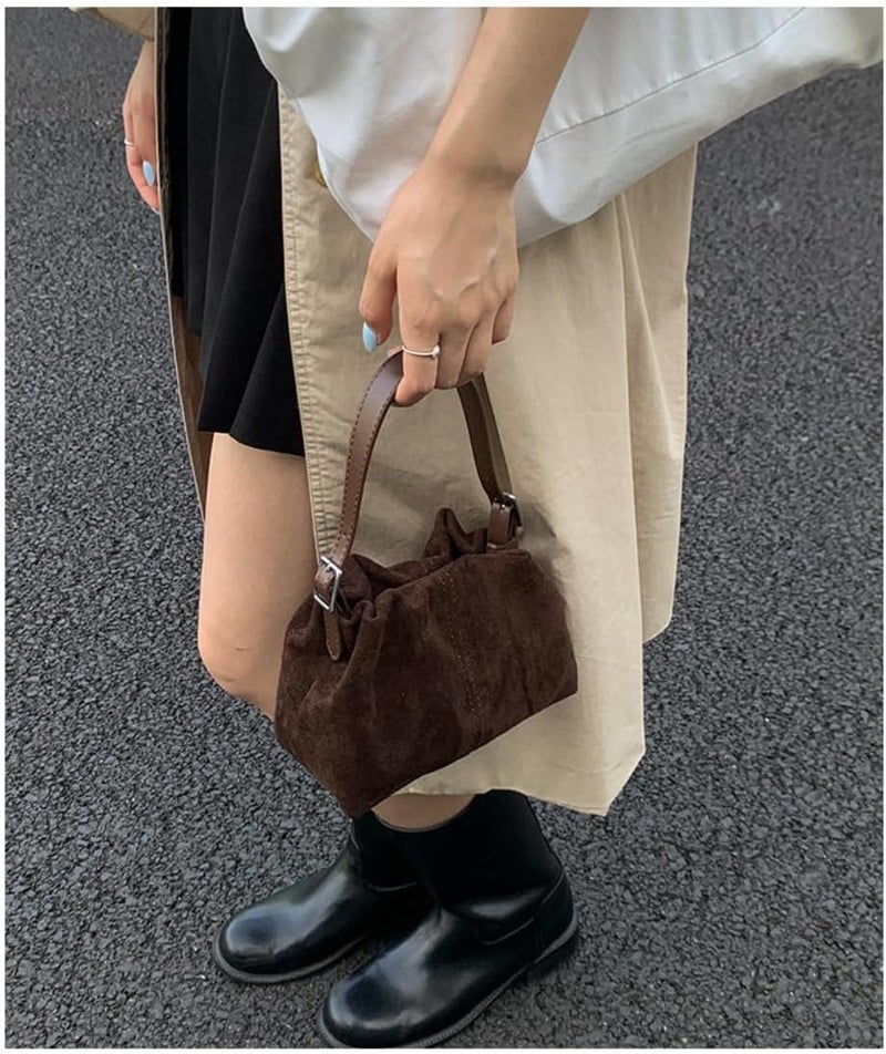 KeAiDMon Women Vintage Suede Handbags Tote Handbag Drawstring Bucket Bag Slouchy Crossbody Shoulder Bag Satchel Everyday Purse - Image 3